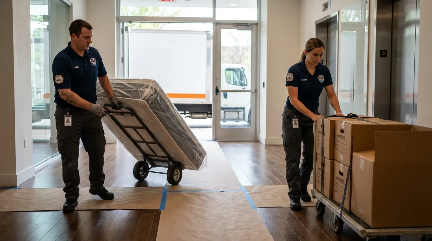 Professional apartment movers loading elevator in Paoli, PA